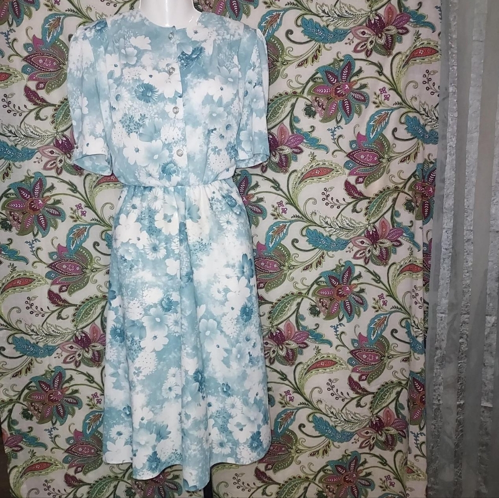 Vintage 100% Polyester 80s Floral Dress